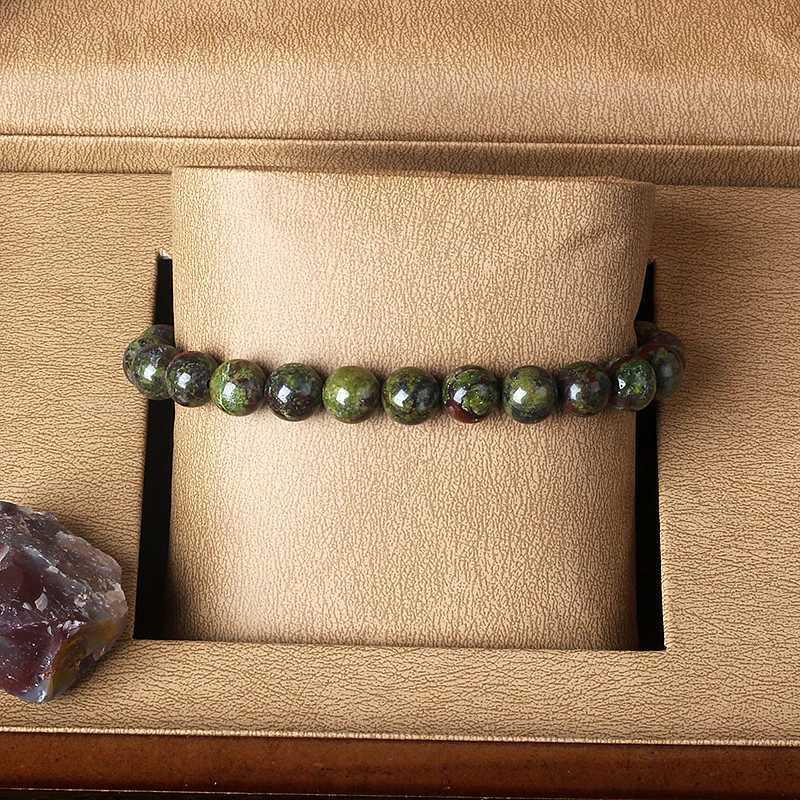 Natural Dragon Blood Stone Elastic Bracelet Womens Charm Dinosaur Jasper Beads Treatment Jewelry Yoga Meditation Bracelet Gift W240913