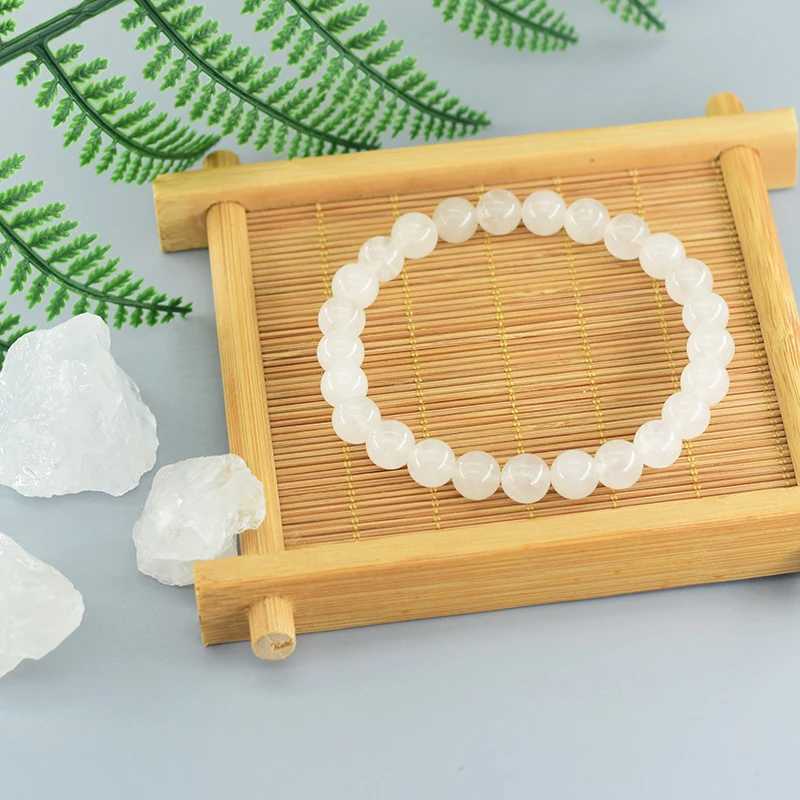 Authentic natural white jade bead bracelet womens round jade bracelet stone elastic bracelet purifying soul yoga meditation jewelry W240913