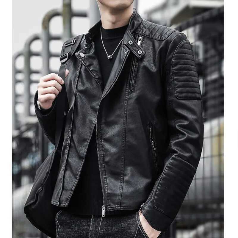 2023 Mens Slim Fit Jacket Fashion Solid Color Motorcycle Winter Jackets chaqueta hombre Windproof Black Leather Jackets S-3XLX240913