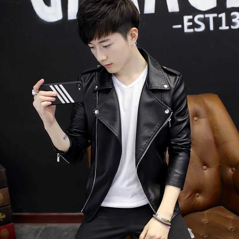 Mens Leather Jackets Men lapel Collar Coats Male Motorcycle Leather Jacket Short belt jacket Casual Slim Brand ClothingX240913