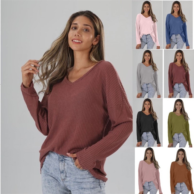 2024 Women's Spring and Autumn Loose V-neck Large Street Knitted Bottom Shirt