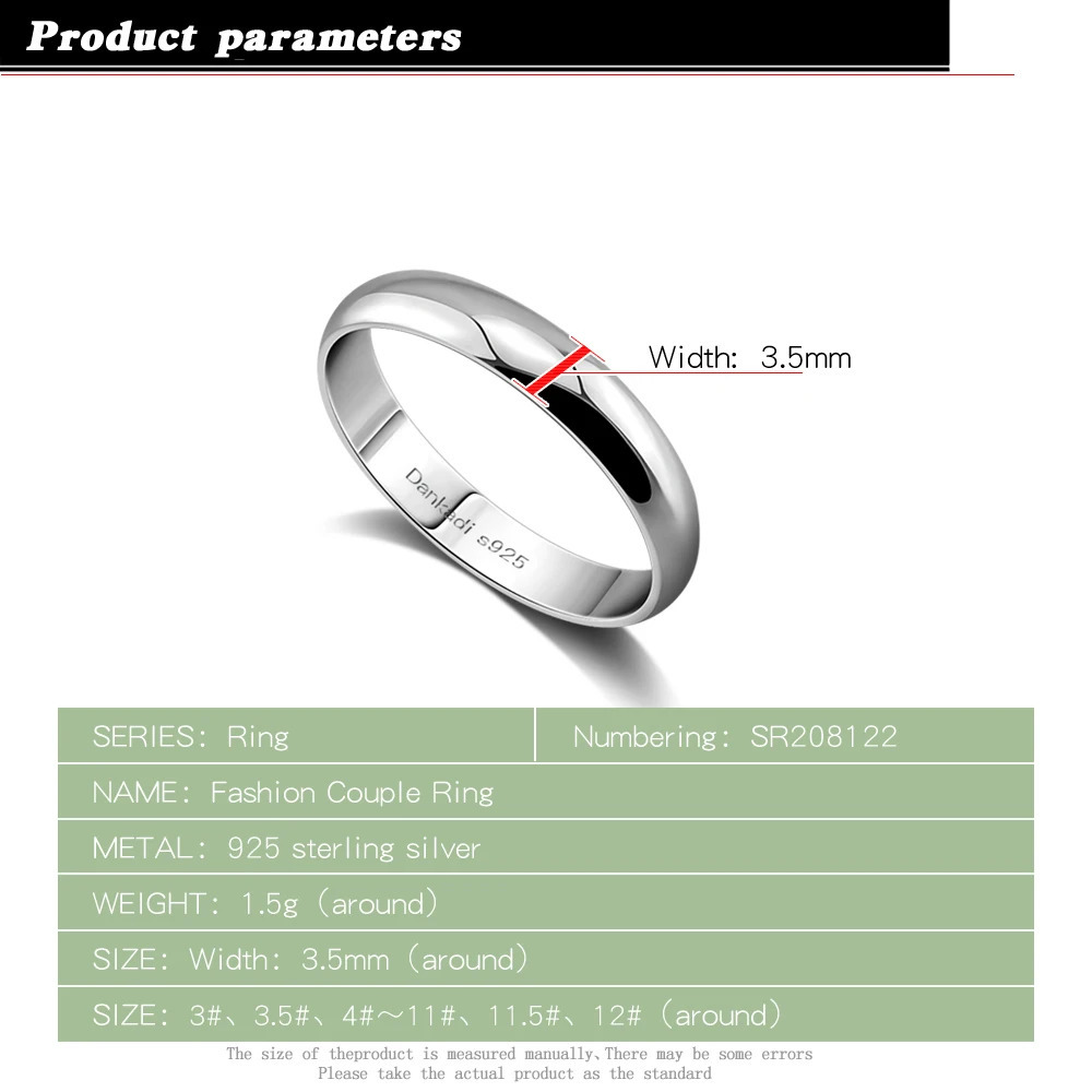 Fashionable couple ring 925 sterling silver smooth n ring Simple silver anniversary gift silver jewelry 240912