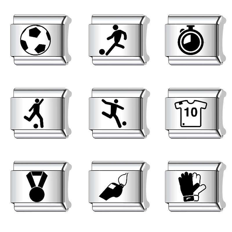 2024 New Women's Gift Sports Football Bead Italian Charms Links Beads Fit 9Mm Stainless Steel Bracelet DIY Making Jewelry