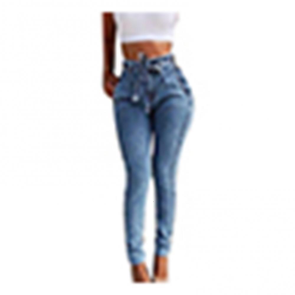 Fashion Belted High Waist Skinny Women Slim Tassel Waistband Stretch Denim Long Pencil Pants Jeans