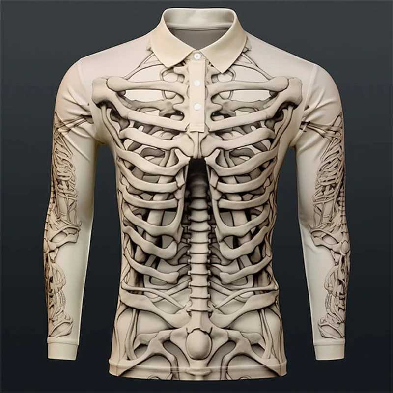 Latest retro skull 3D printed long sleeved polo shirt mens clothing lapel casual streetwear Hombre Ropa top mens T-shirt W24091322