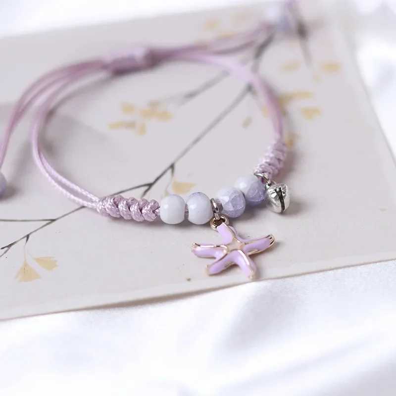 Creative starfish shell pearl pendant bracelet womens handmade purple woven bracelet adjustable summer beach gift jewelry W250121