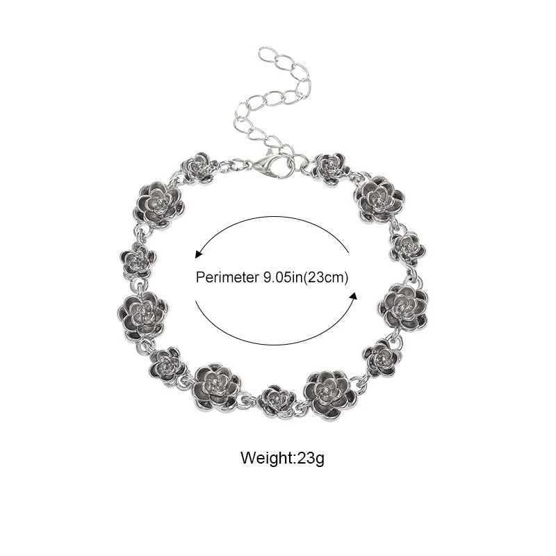 Vintage carved rose chain bracelet womens geometric handmade link adjustable bracelet wedding party jewelry W240913