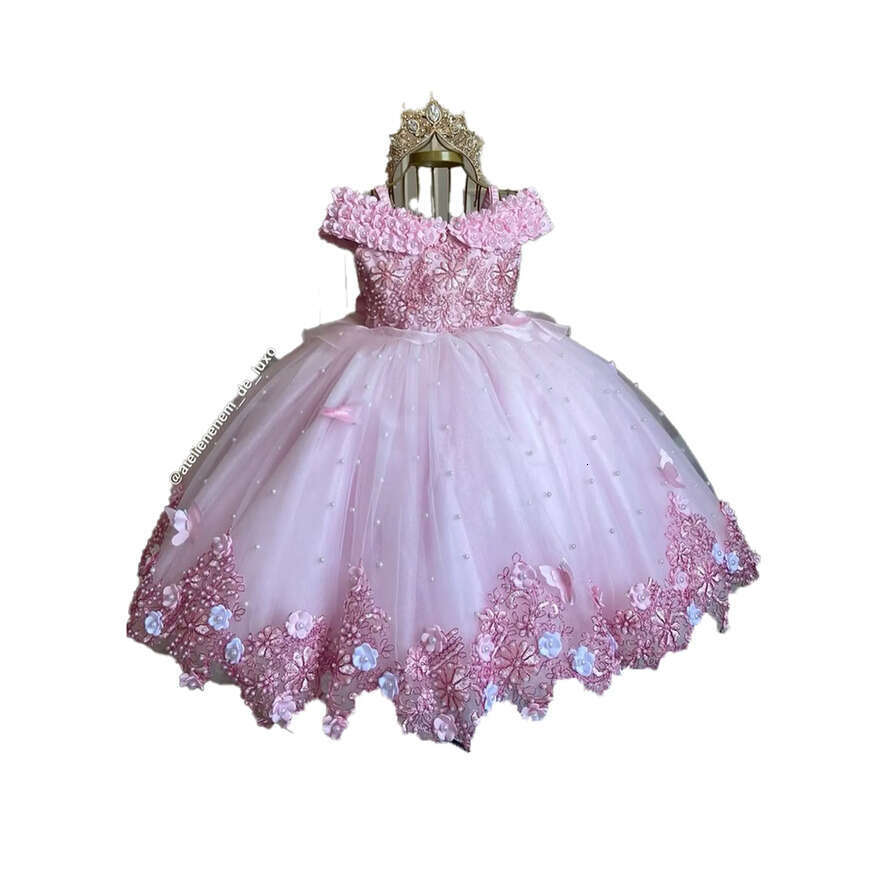 Wer Princess Dresses Pink Big Bow Pearls Handmade D Wers Tiered Tulle Girls Pageant For Kids Prom Birthday Party Gowns Toddler Dress Custom S s ress