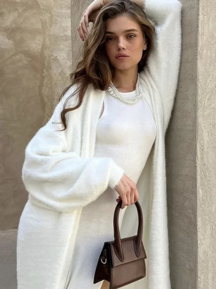 Oversize Long Cardigan for Women Autumn Sleeve Womens Sweater Vintage Solid Loose Knitted Female Fluffy 240904