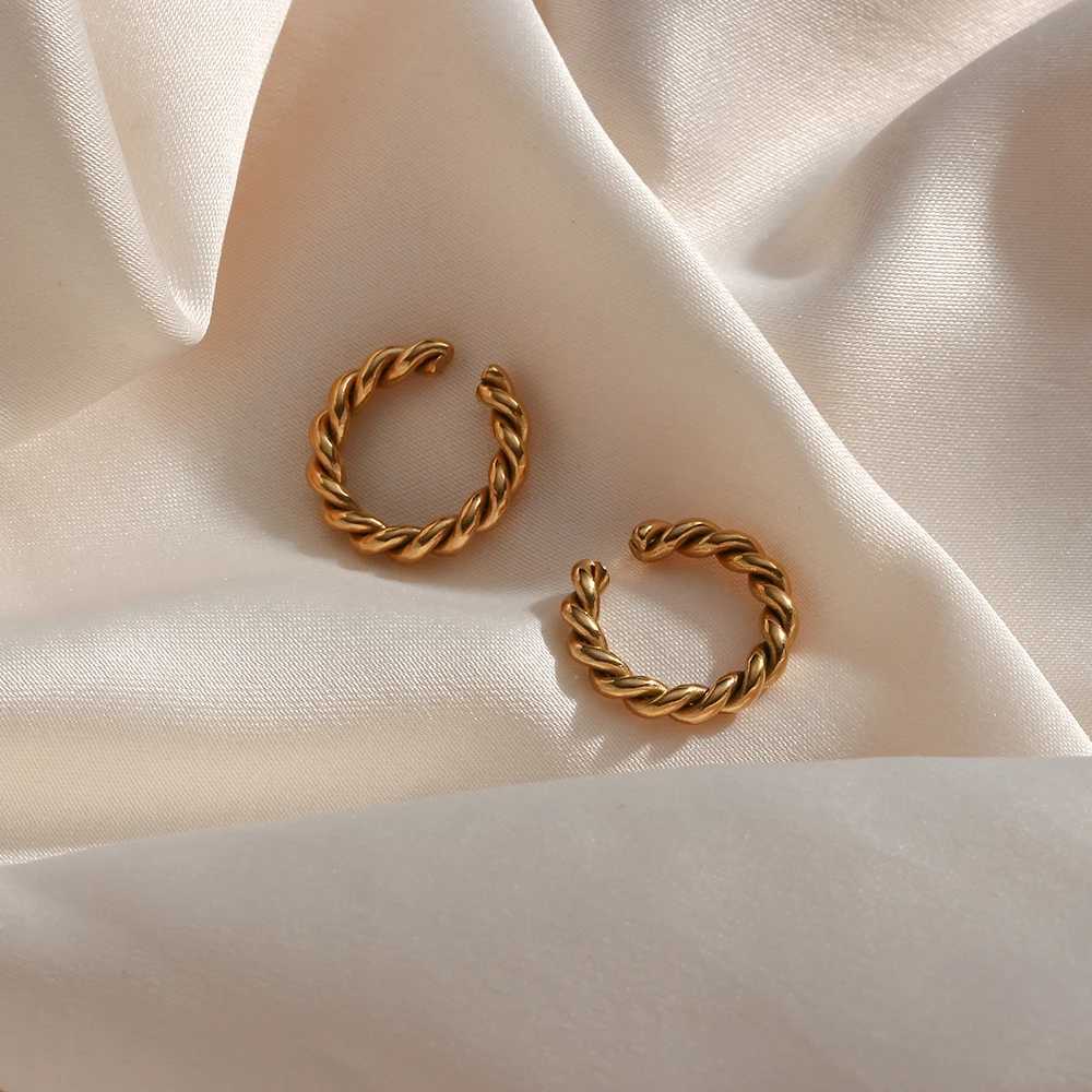 E.B.belle Minimalist Stylish Rope Twisted Chain Small Ear Cuff Stainless Steel Gold Plated No Piercing Clip On Earring For WomenX240913