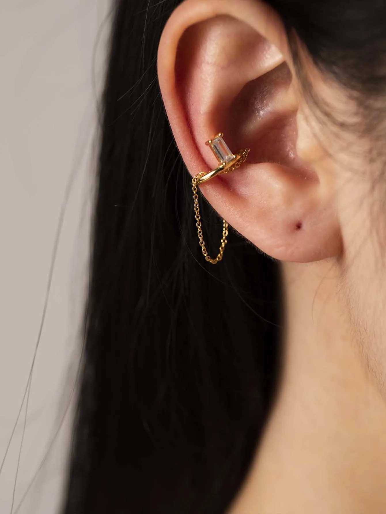 DPLAOPA 925 Sterling Silver Gold Earcuff Ear Cuff Earring Chain Clips Zircon CZ no Pirecing Advanced Jewelry Gifts For WomenX240913