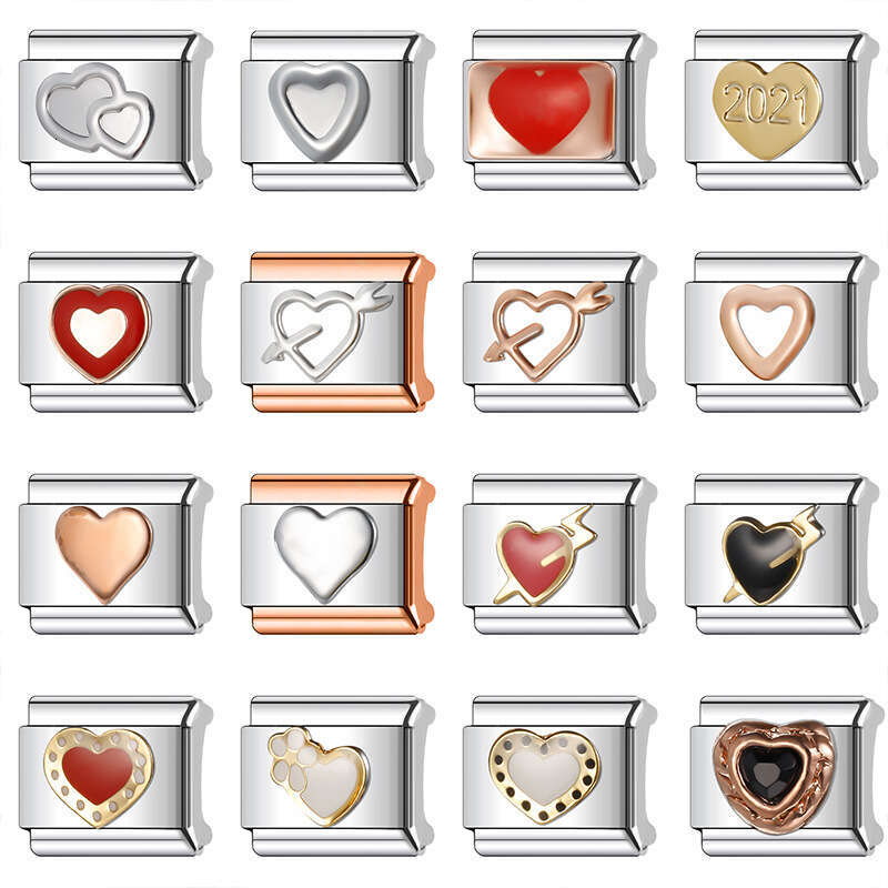 New Women's Gift Sweet heart love heart Bead Italian Charms Links Bangle Beads Fit 9mm Stainless Steel Bracelet Making DIY For Women Fashion Jewe