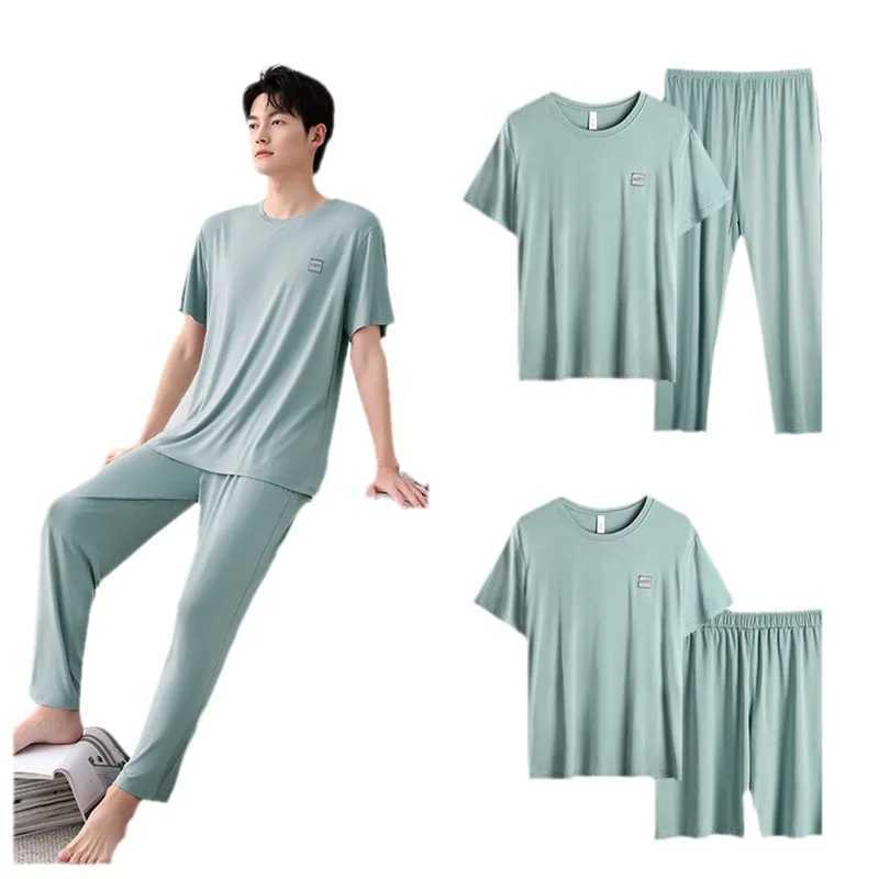 Mens Three-Piece Pajamas Summer Thin Modal Homewear Short-Sleeved Shorts Trousers Ice Silk Cool Feeling Pajamas Homewear Set Y240913