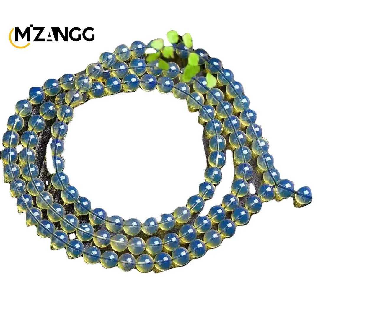 Natural pure water blue amber bracelet 108 Buddha beads beeswax amber round bead necklace luxurious mens and womens gift W240913