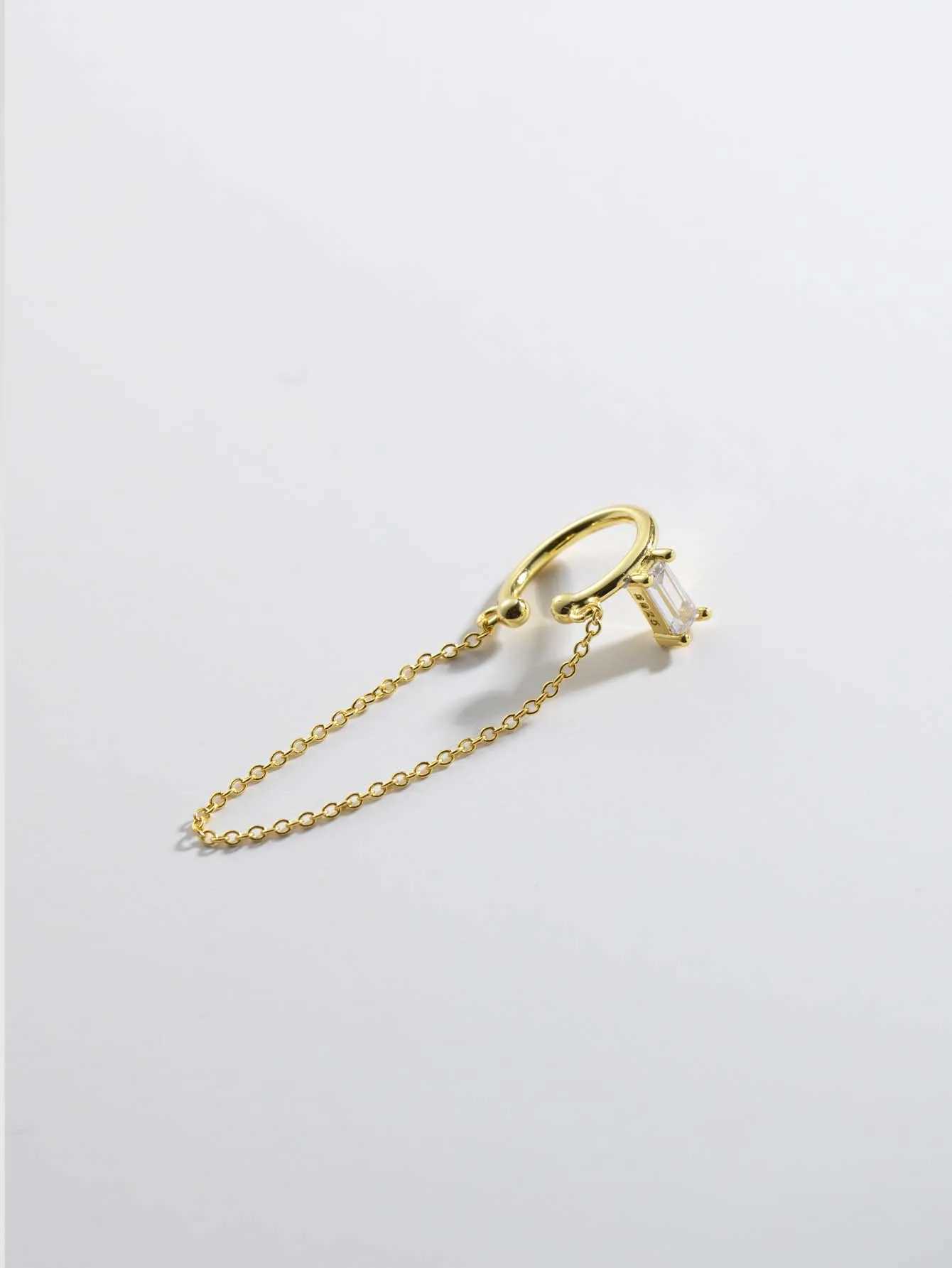 DPLAOPA 925 Sterling Silver Gold Earcuff Ear Cuff Earring Chain Clips Zircon CZ no Pirecing Advanced Jewelry Gifts For WomenX240913