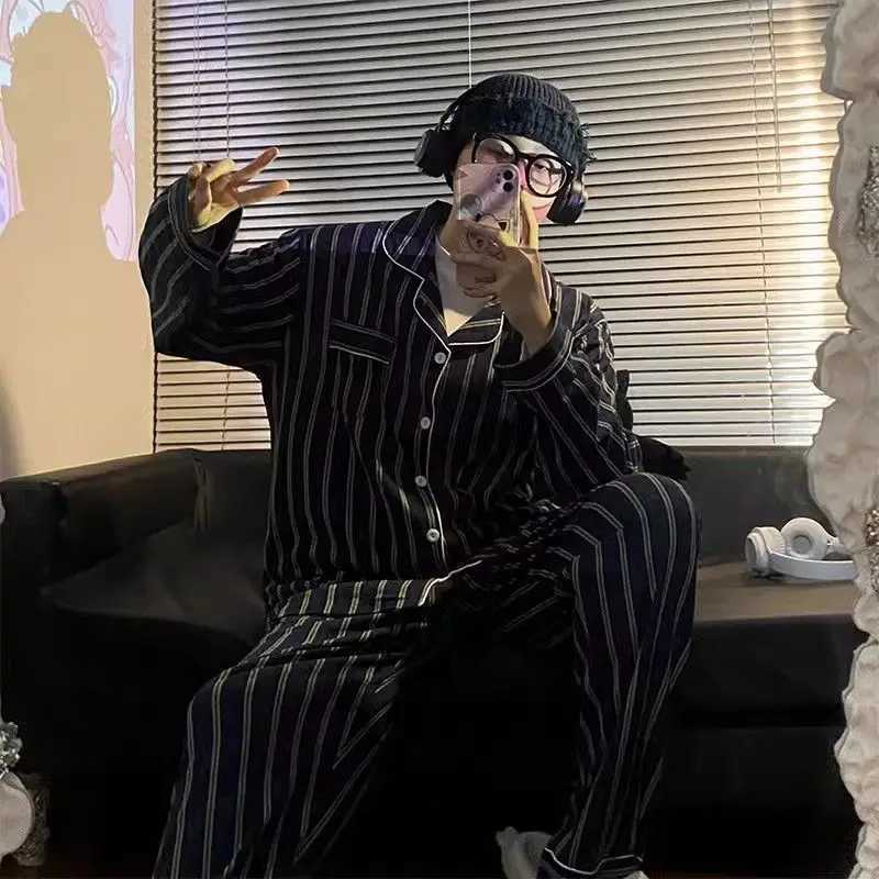 Latest Cartoon Pajamas Men Long Sleeve Nightdress Spring Autumn Youth Sleepwear Loose Casual Loungewear Set Lapel Print Pyjamas Y240913