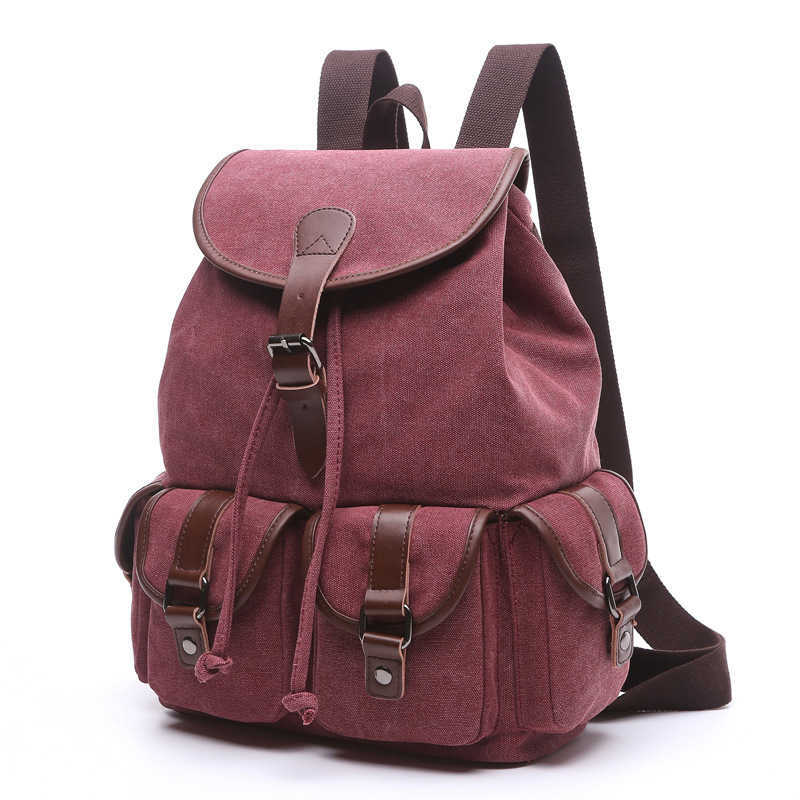 Canvas Backpack Korean fashion women's backpack student solid color Multi Pocket outdoor travel bag 240915