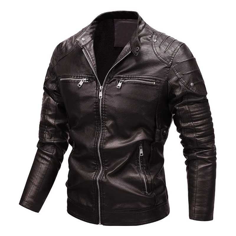 Mens Bomber Leather Jacket Outdoor Windproof and Waterproof Multi Pocket Tactical Motorcycle Lapel Top Casual Mens PU CoatX240913