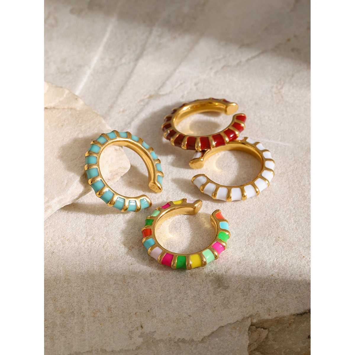 JewelryPoster Fashion Enamel Stainless Steel Exquisite Universal Ear Clip Rings 18K Gold PVD Plated Jewelry Accessories GiftX240913