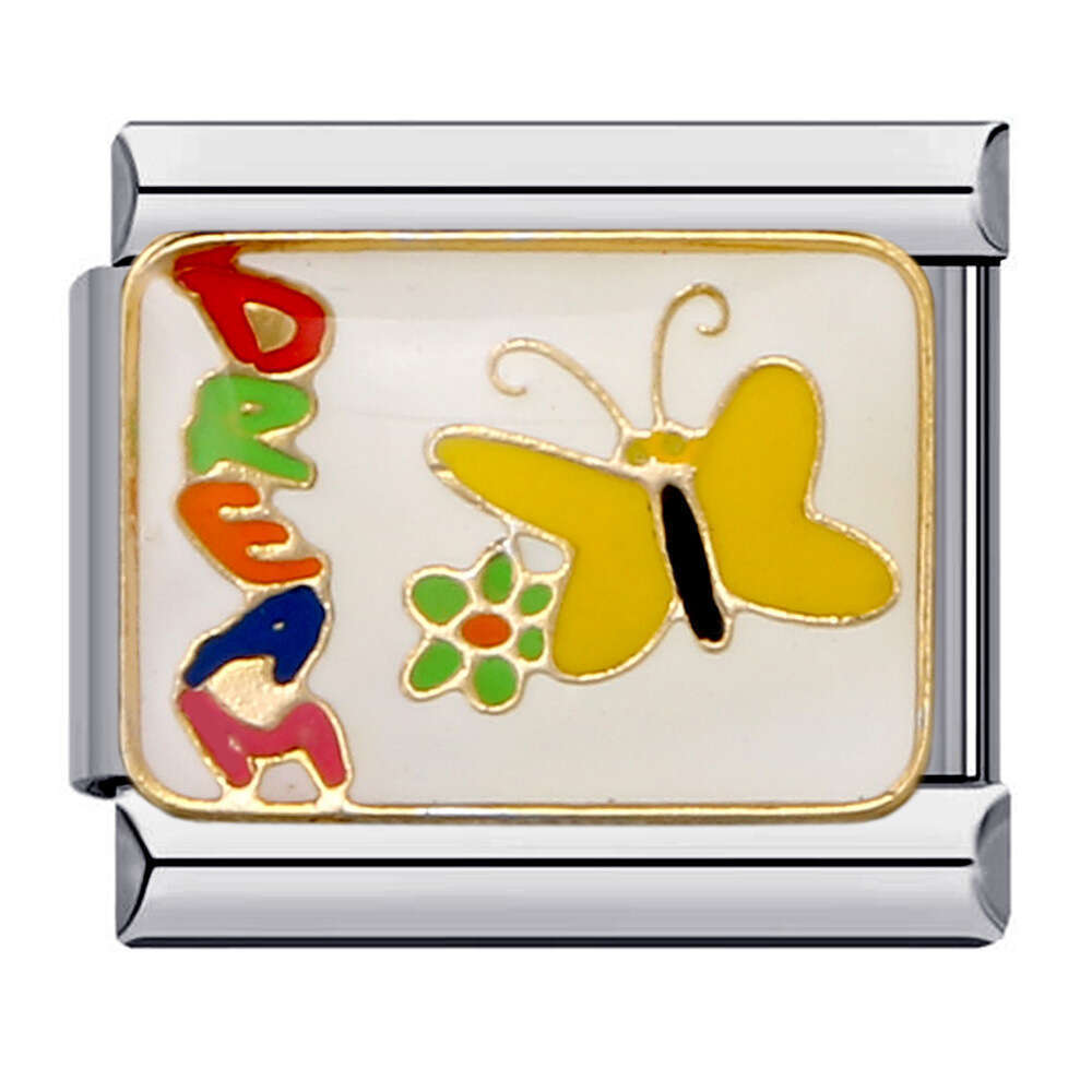 Titanium Welding Pattern Enamel Cartoon DIY Bead Bracelet Italian Charm Links Stainless Steel Fit 9Mm Jewelry Making Gifts