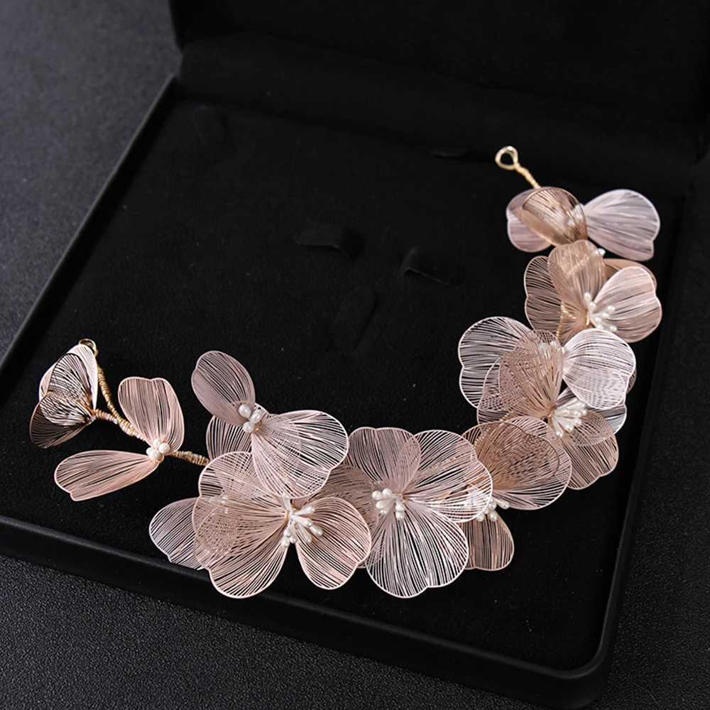 Fairy Flower Hairband Metal Floral Tiaras Bride Pearl Headdress For Women Charming Wedding Hair Jewelry Marrige Beauty HeadbandsX240913
