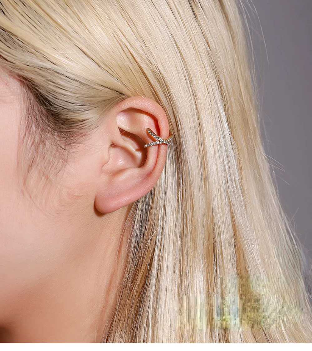 Korean Punk Metal Zircon Ear Cuff Clip on Earrings for Women Goth Fake Pierced C Shape Small Earcuff Ear Wrap Earrings JewelryX240913