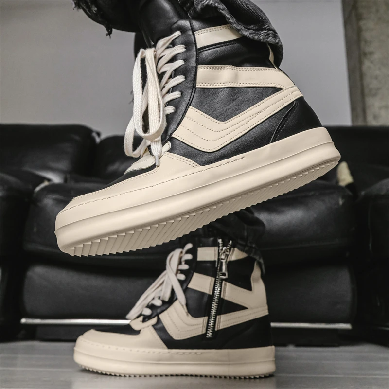 Men High-top Shoes,Ankle Boots,High-top Sneakers Riding Casual Shoes,PVC Retro Designer Platform Sneakers for Street Club