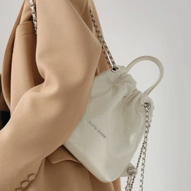 Korean Ins style diamond checkered backpack for women solid color backpack high-end brushed PU leather handbag 240912