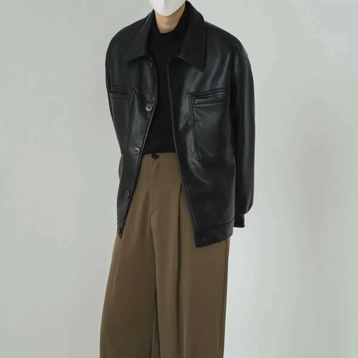 Men Coat 2023 Autumn New Light Luxury Fashion Retro Leather Locomotive PU Jacket Boutique Clothing Simple StyleX240913