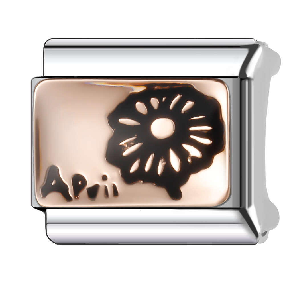 New Women's Gift rose gold flowers Bead Italian Charms Links Bangle Beads Fit 9mm Stainless Steel Bracelet Making DIY For Women Fashion Jewelry