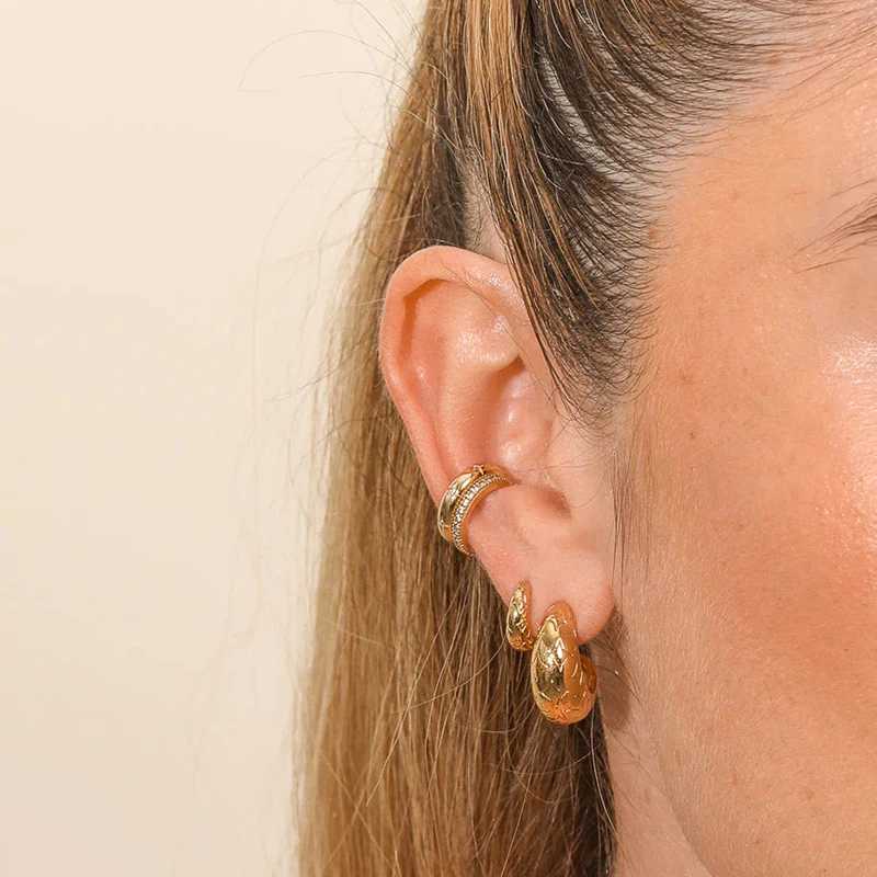 1PC 24k Gold-Plated Silver Metal Punk Ear Cuff Clip Earrings Europe and America Piercing Ear Cuff Female C-Shape Crystal EarringX240913