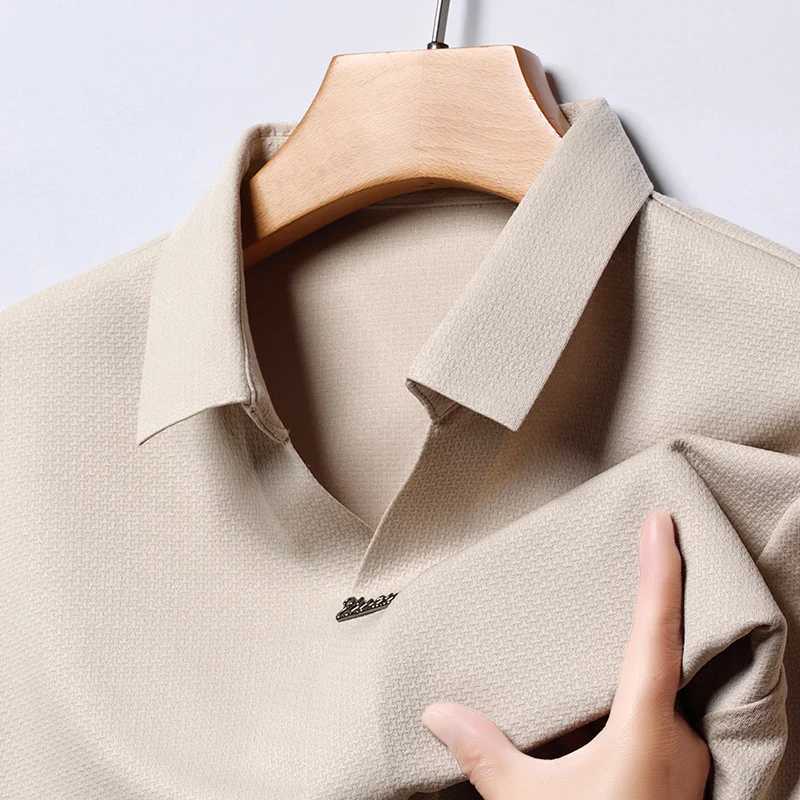 High end brand mens long sleeved textured polo shirt with collar Spring and Autumn high-quality new T-shirt Korean fashion mens clothing W240913