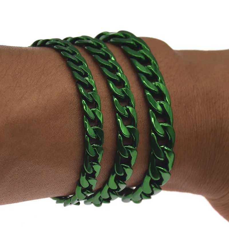 Green Bracelet for Men Women Curb Cuban Link Chain Mens Womens Bracelets Chains Jewelry for MenX240913
