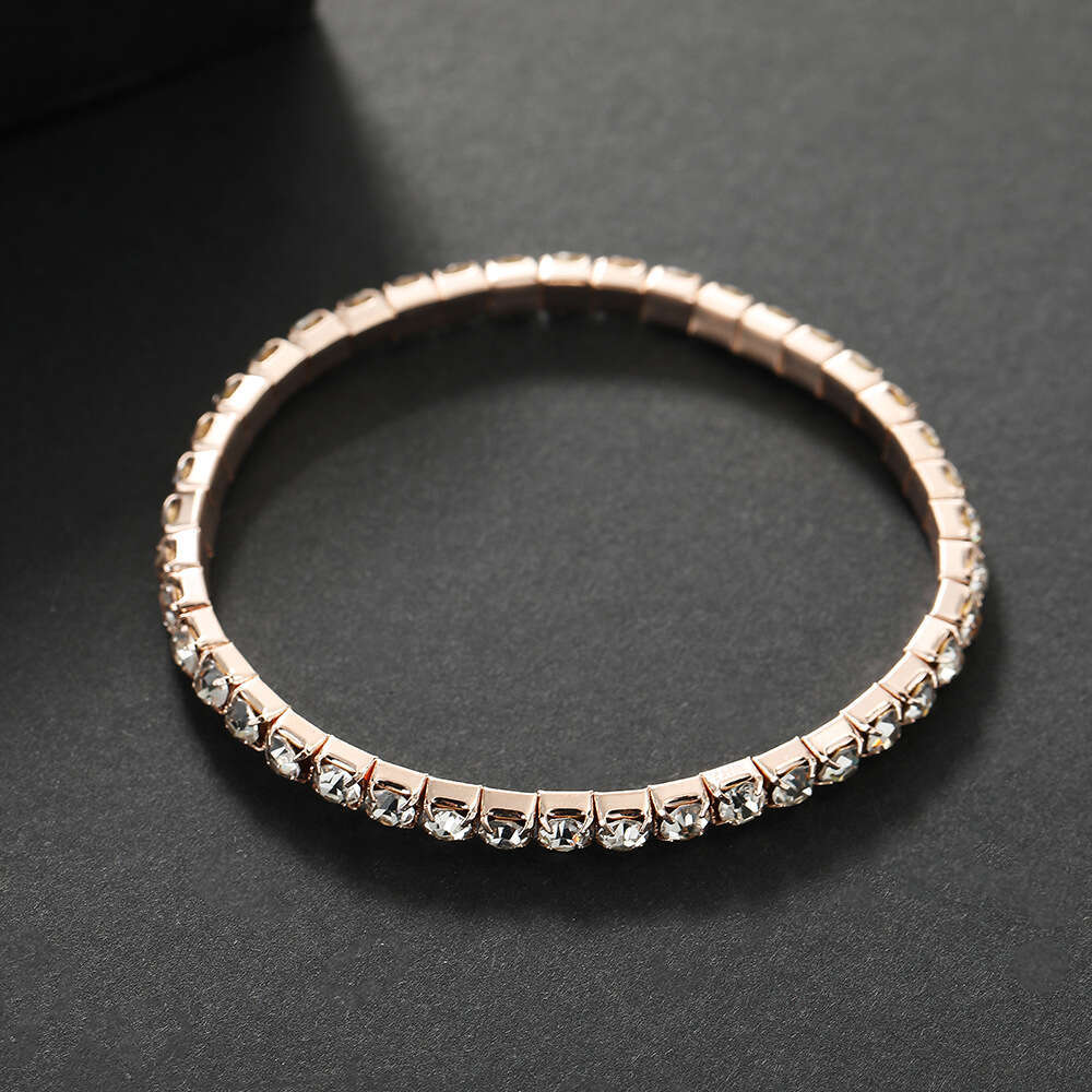 New single row square zircon inlaid bracelet for women fashionable and simple single row full diamond tennis chain wholesale Gold Plate Diamond design