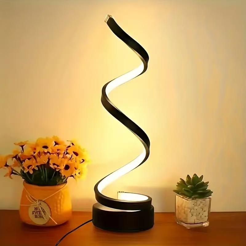 USB Simple Spiral LED Night Lamp 3 Colors Table Lamp Bedroom Bedside Desktop Nightstand Light Living Room Office Study Decor