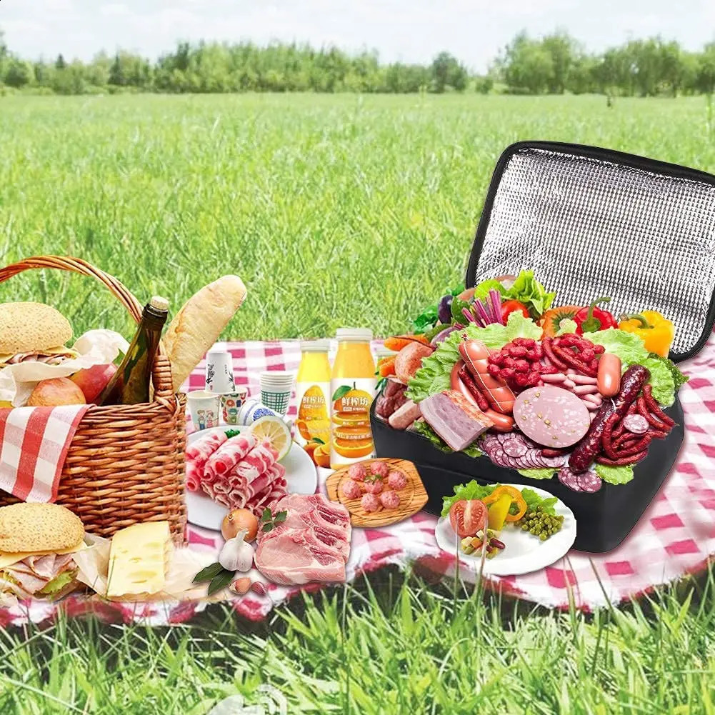 Portable mini microwave 12V heating electric lunch box food heater travel camping car picnic bag bento 30 x 20 10cm 240910