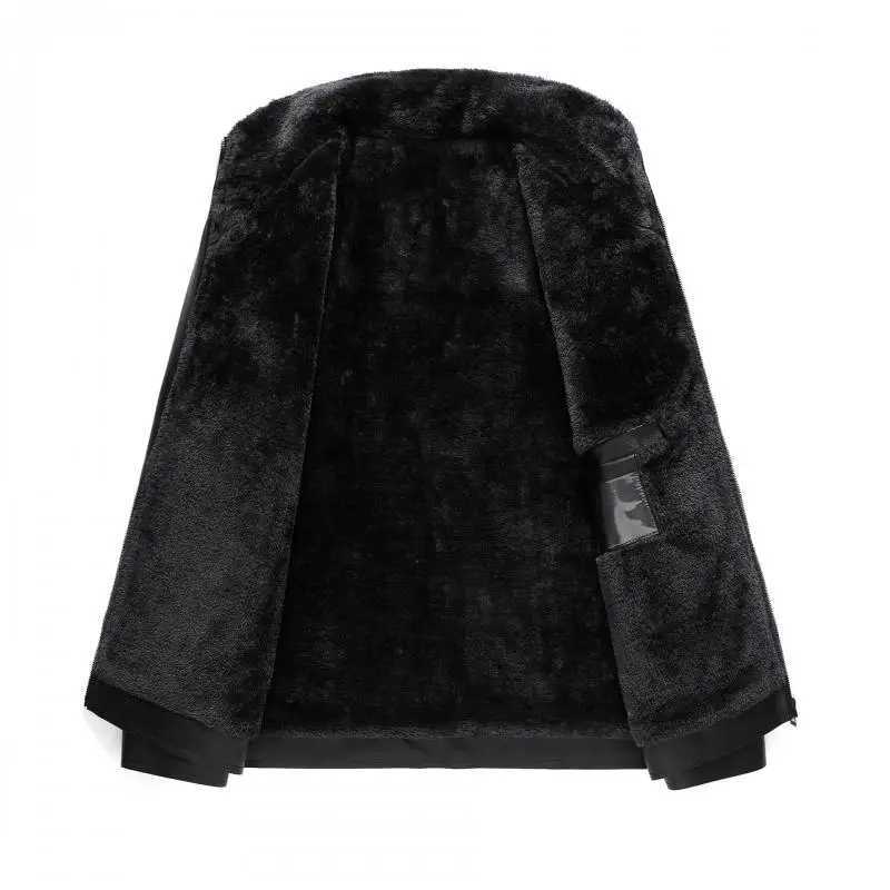 Winter Fleece Warm Leather Jacket Men Pu Business Casual Loose Thick Leather Coats Male Fashion Vintage Faux Fur Outwear JacketsX240913