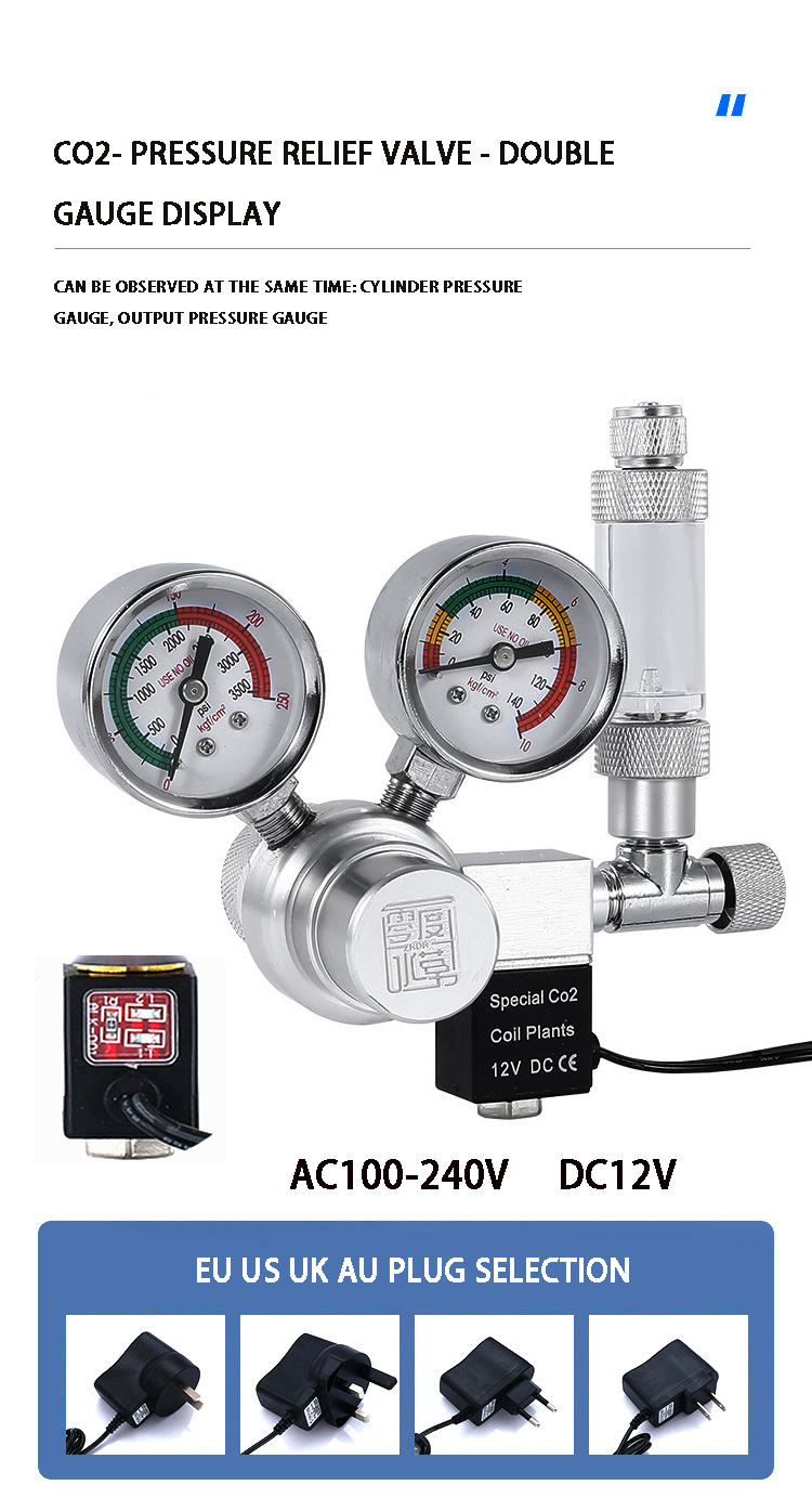 Aquarium CO2 regulator solenoid valve bubble meter plant water grass tankCO2 reaction control system pressure reducing valve