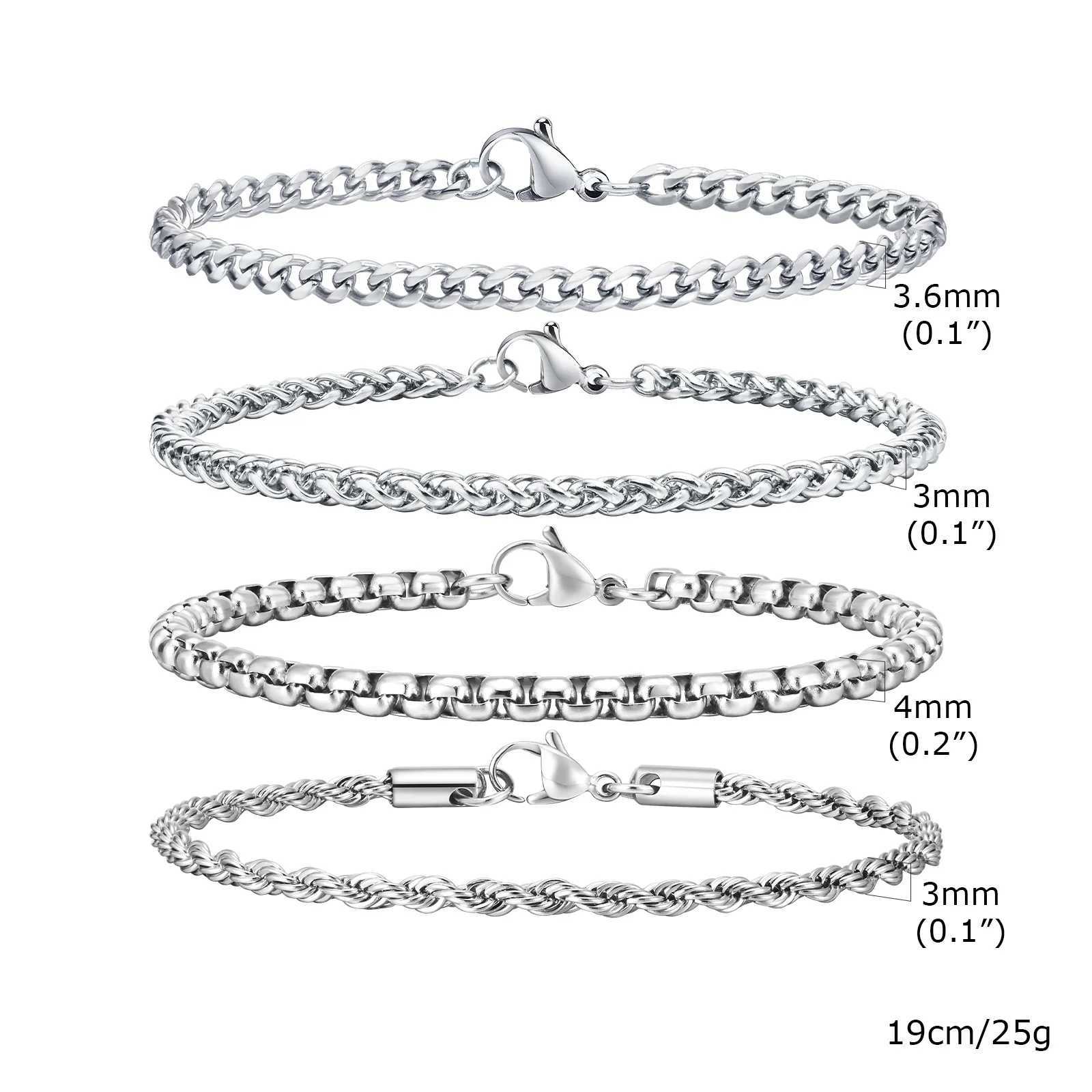 Vnox 2/3/4/5pcs Bracelets for Men Women Never Fade Unisex Bracelet Jewelry Set Simple Cuban Chain Figaro Rpe Box Snake ChainX240913