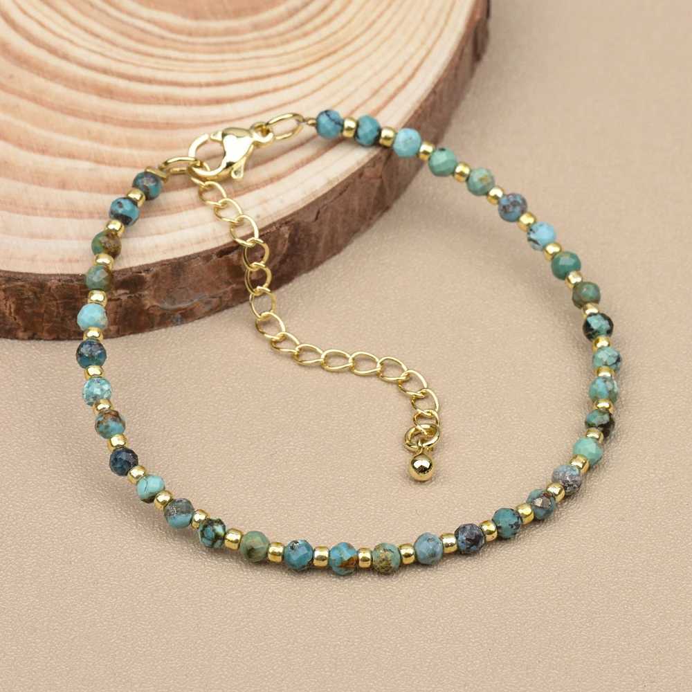 1 piece of 3mm natural turquoise and seed bead bracelet with brass buckle for daily wear birthday stone Mothers Day gift W240913