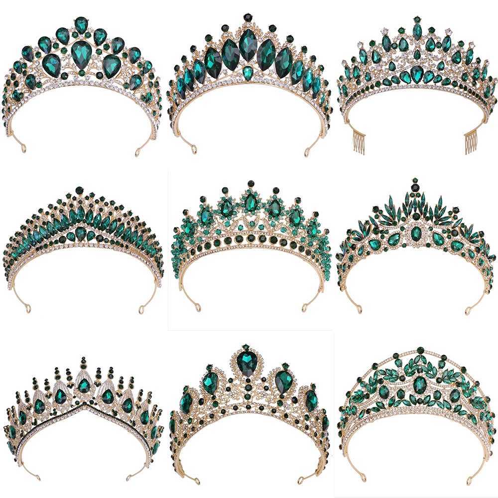 Bridal Hairwear Green Crystal Tiaras and Crowns for Women Wedding Bridal Hair Accessories Baroque Rhinestone Head Jewelry DiademX240913