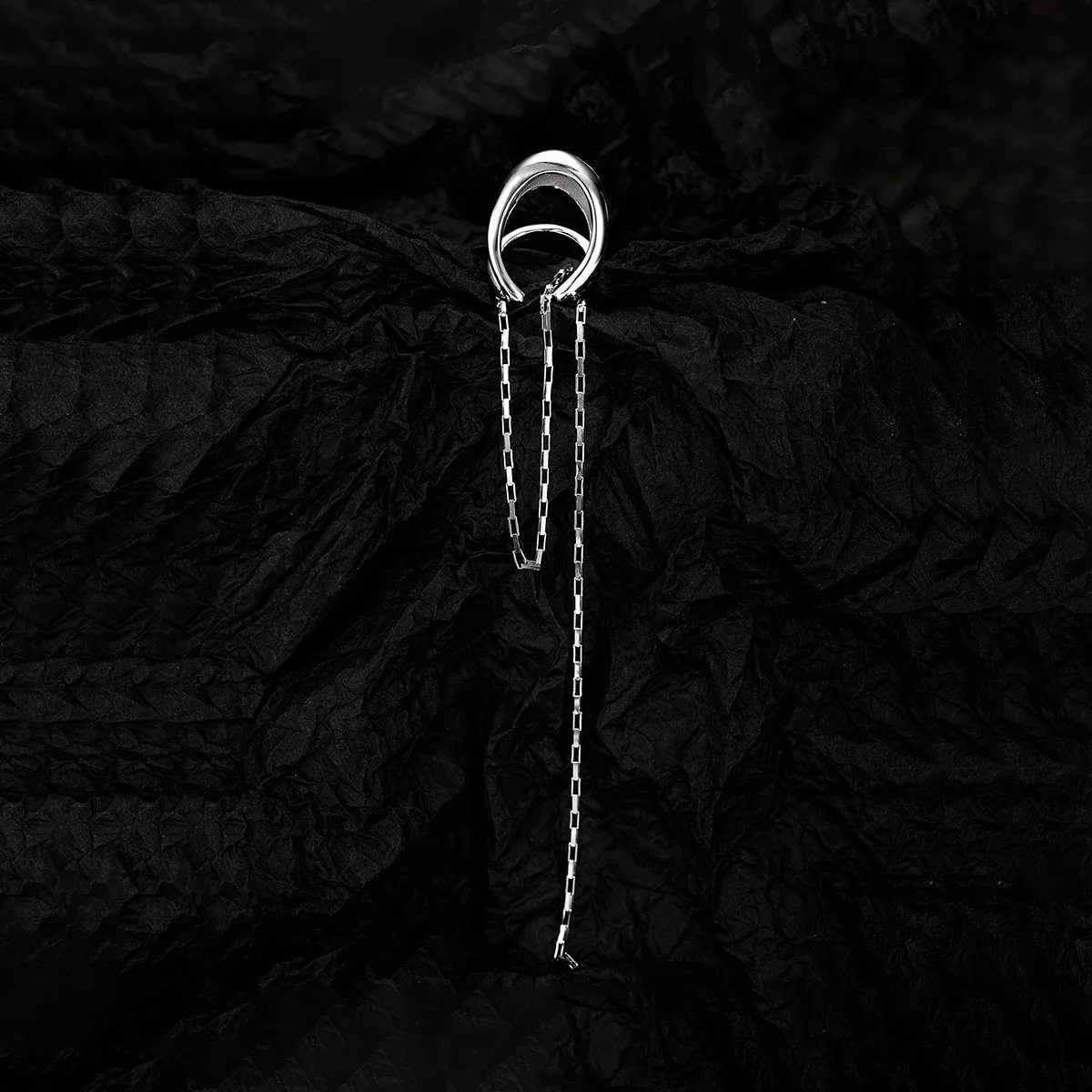 Korean version minimalist S925 sterling silver double-layer hollow geometric ear clip for womens long tassel ear bone clipX240913