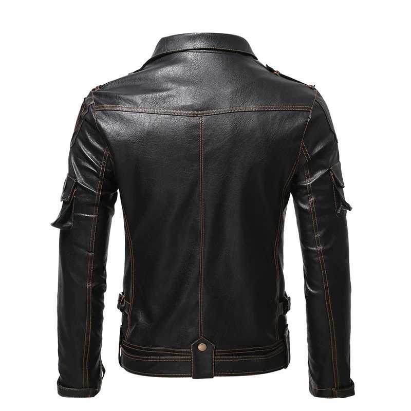 Mens Retro Motorcycle Leather Jacket with Multiple Zippers and Pockets Handsome Jacket Oversized Performance Fake LeatherX240913