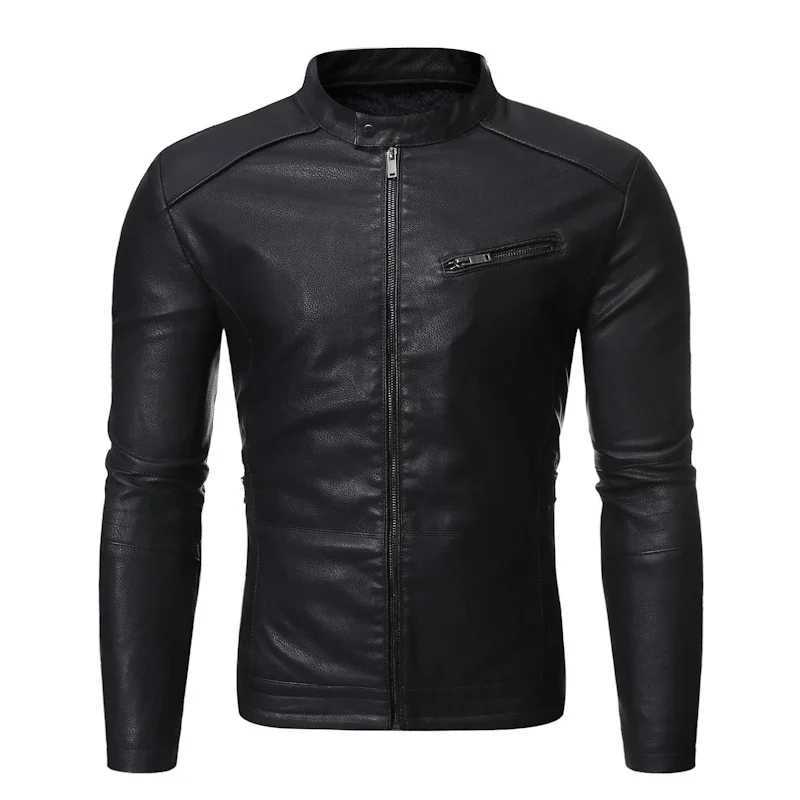 PU Casual Leather Jacket Men Spring Autumn Coat Motorcycle Biker Slim Fit Outwear Male Black Blue Clothing Plus Size S-3XLX240913