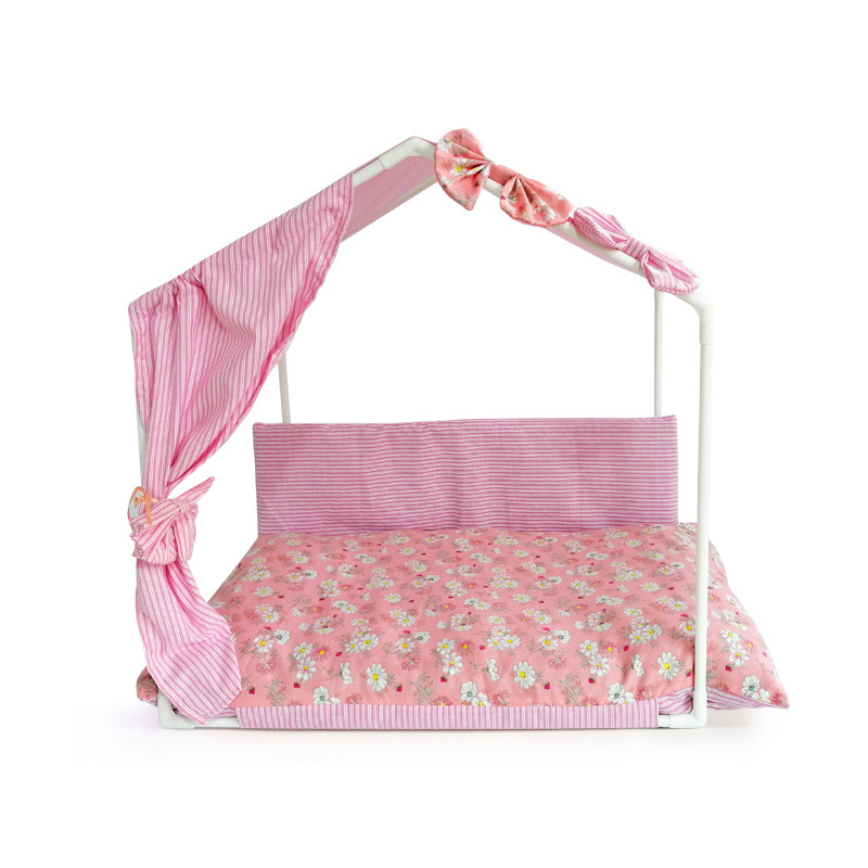 Bows Plaid Assembly Home A Dog Pink Beige Summer Coog Pet House Kennel With Cushion Mat Bed For Little Small Animal Goods