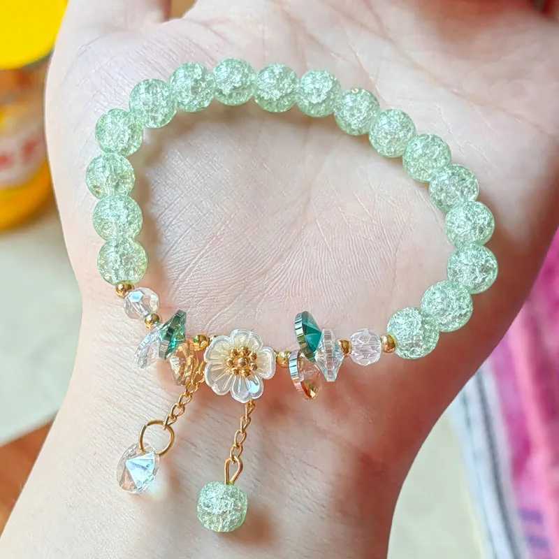Korean New Sweet Chrysanthemum Bracelet Womens Colored Crystal Bead Elastic Rope Bracelet Girls Party Wedding Jewelry Gift W240913