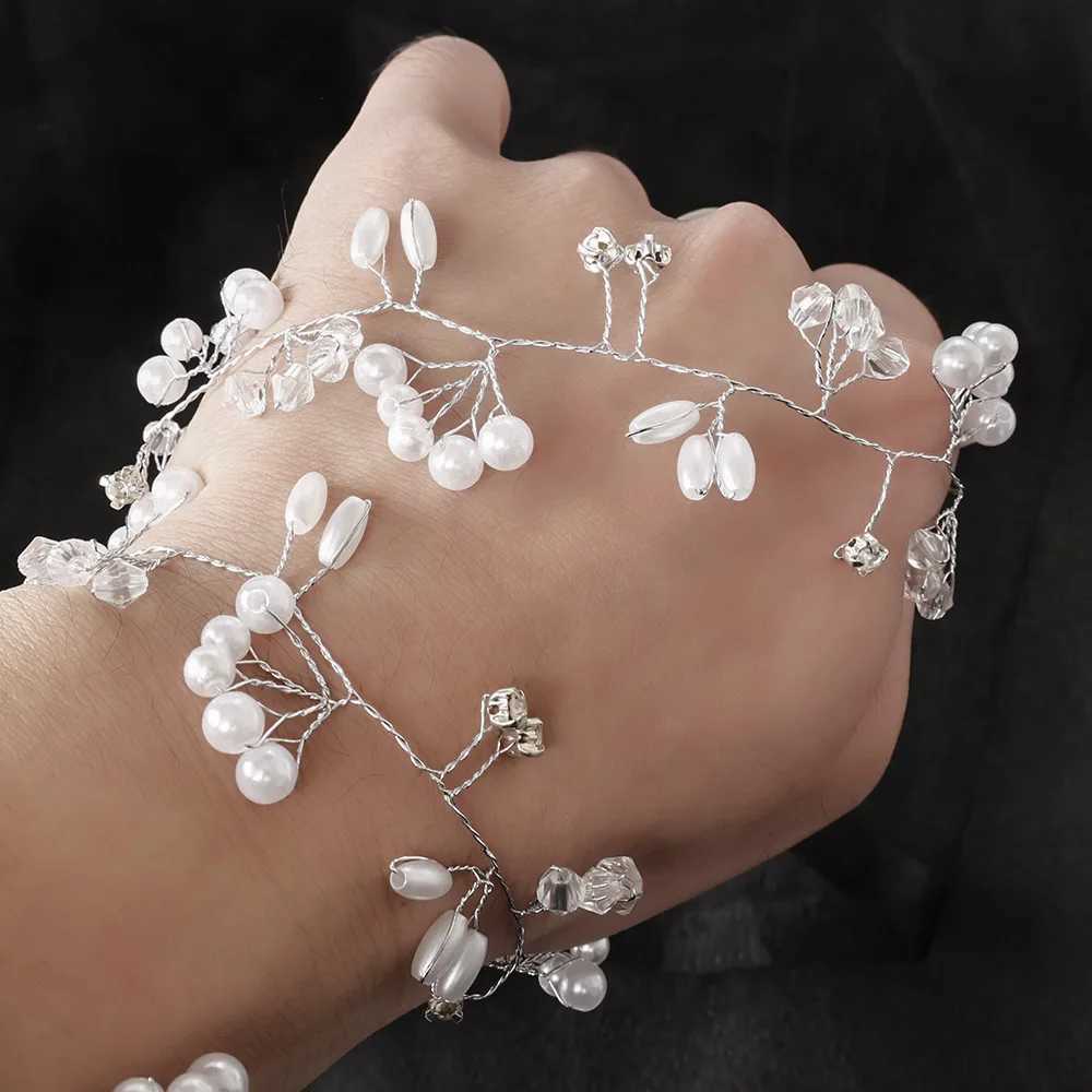 Western Wedding Fashion Headdress for Pearl Crystal Bride Handmade Wedding Crown Floral Pearl Hair Accessories Hairpin OrnamentsX240913