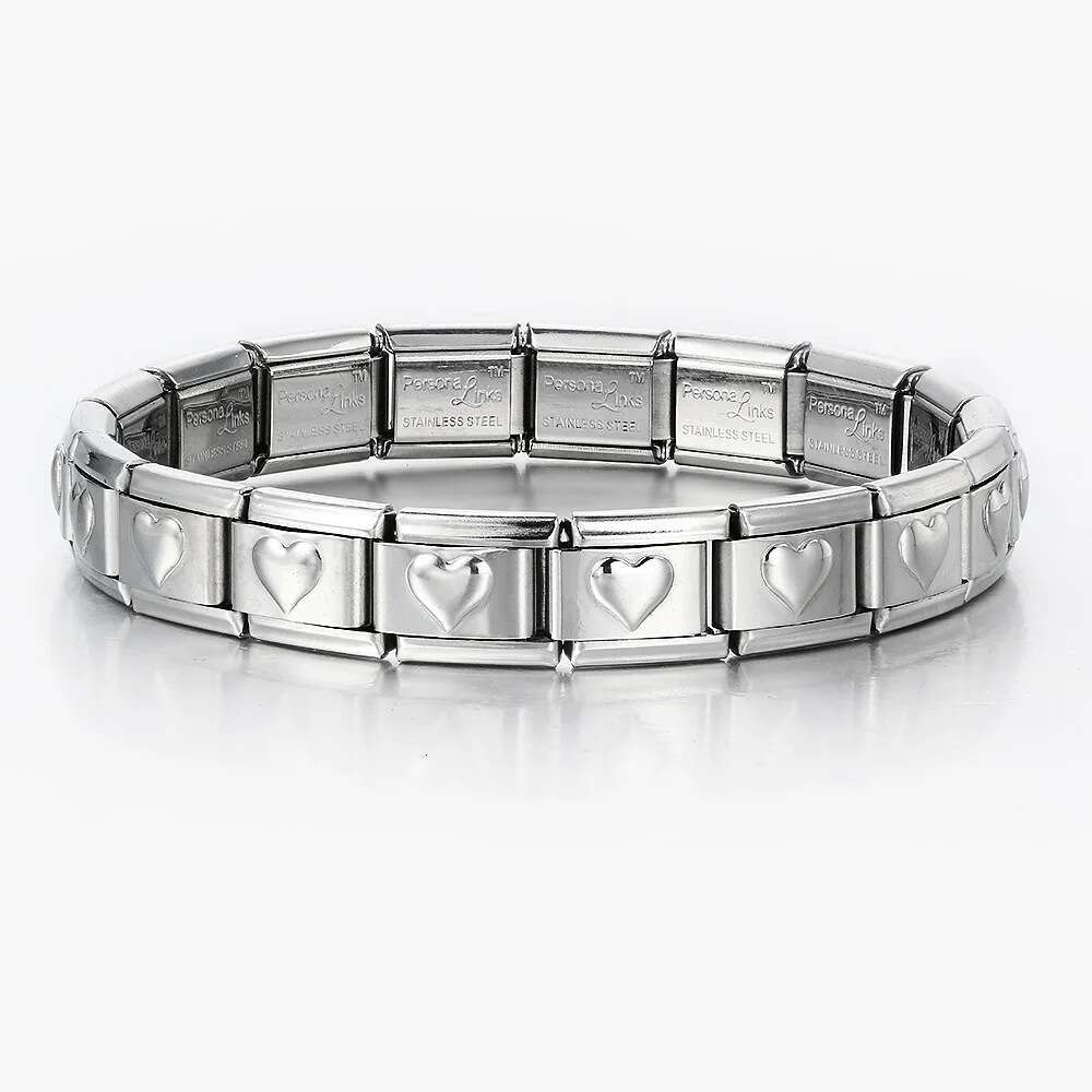 Whole Stamped Pattern Beads Bracelet Square Elastic Titanium Steel Strap Chain Italian Charm Links Stainless Steel Fit 9mm Bracelet Jewelry DIY Making