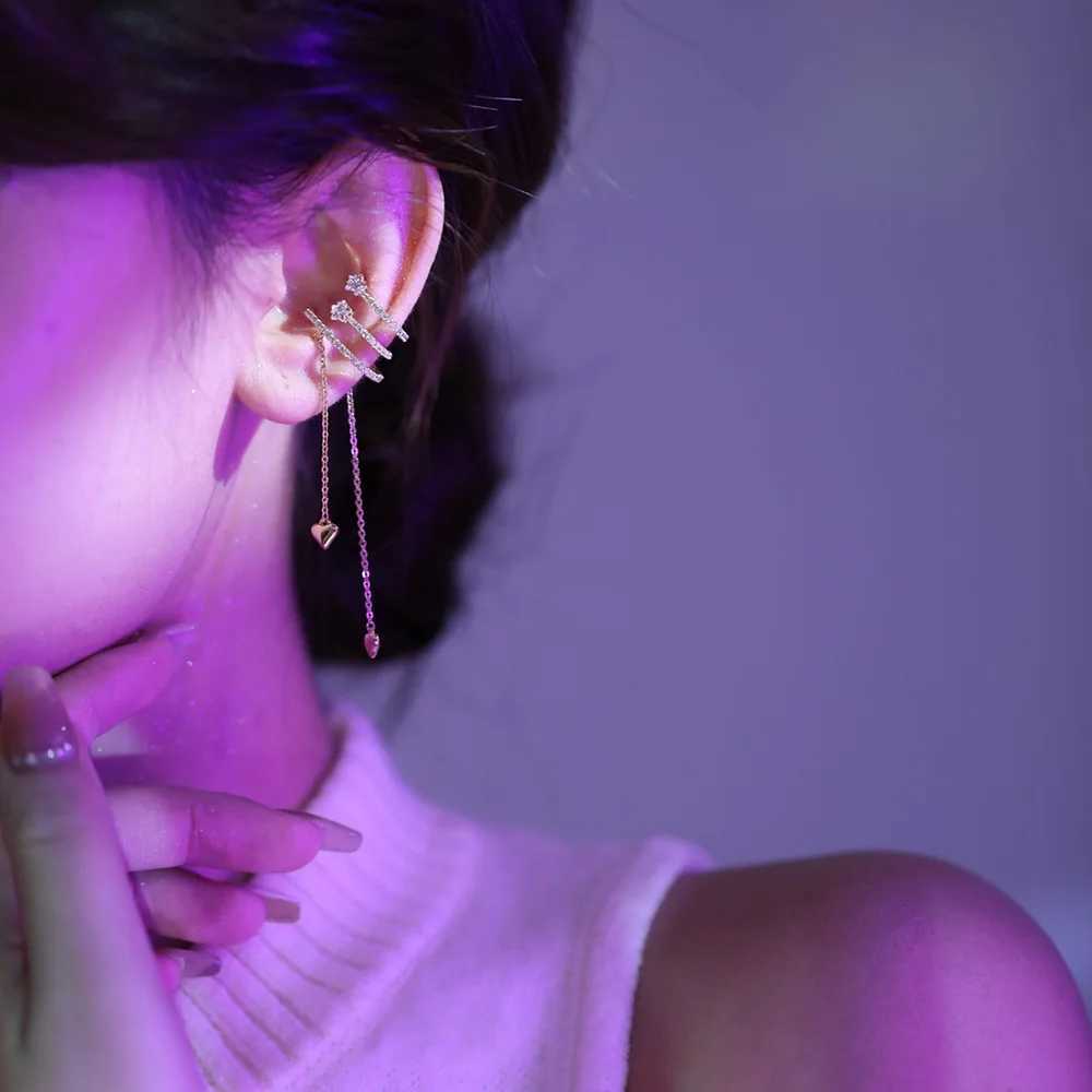 1pc Y2k Double Layer Heart Chain Non Pierced Clip on Earrings Gold Color Ear Accessories Earcuff Fashion Jewelry Gifts KDE127X240913