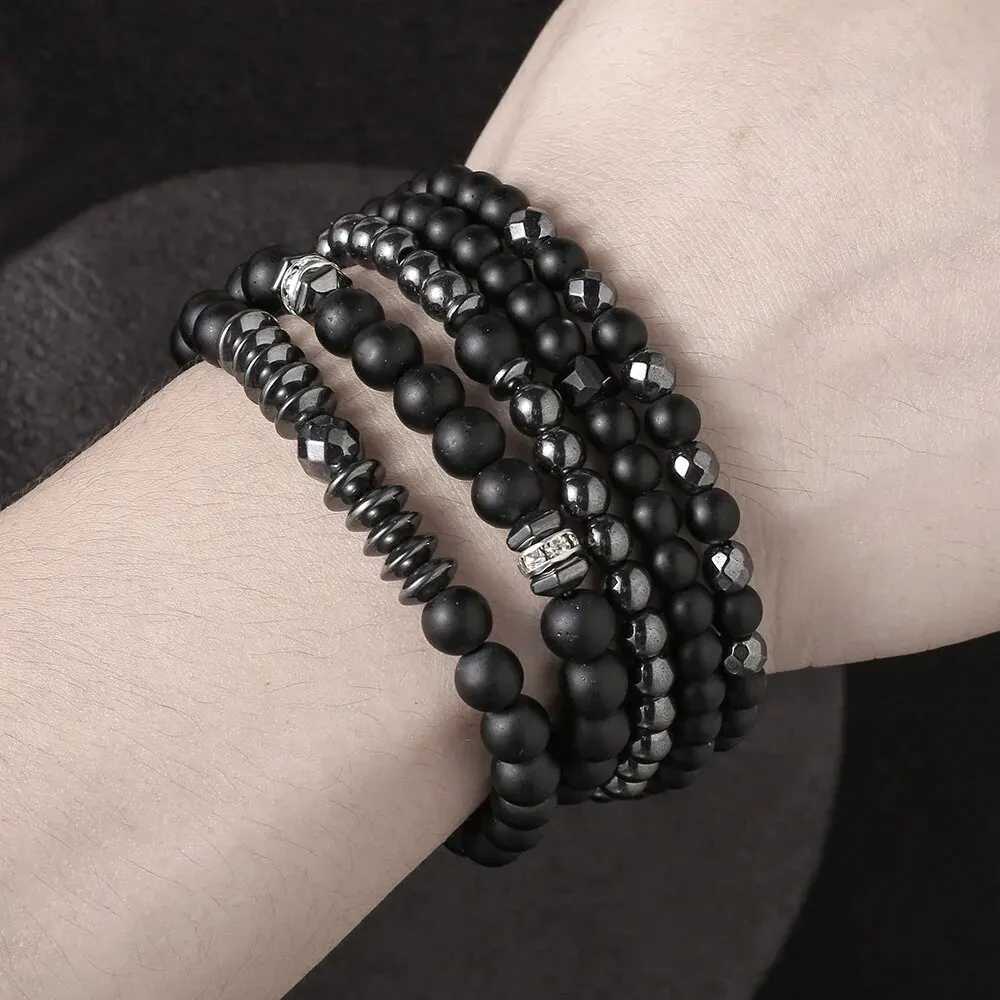 5-piece/set couple matte bracelet fashionable natural stone multi-layer bead charm bracelet W240913